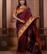 purple color colorfull woven border zari work soft silk blend saree