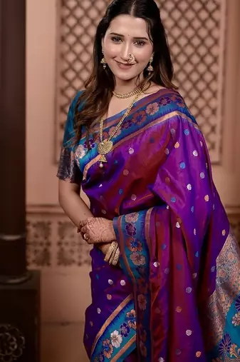 Pink color colorfull woven border zari work soft silk blend saree