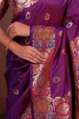 Pink color colorfull woven border zari work soft silk blend saree 4