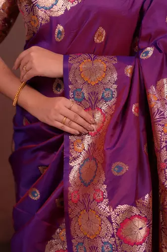 Pink color colorfull woven border zari work soft silk blend saree