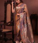 Purple color colorfull woven border zari work soft silk blend saree