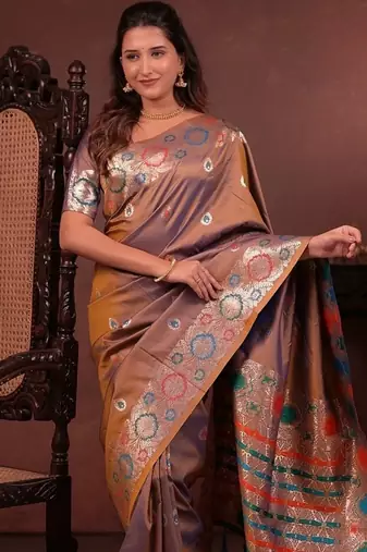 Purple color colorfull woven border zari work soft silk blend saree