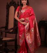 red color colorfull woven border zari work soft silk blend saree