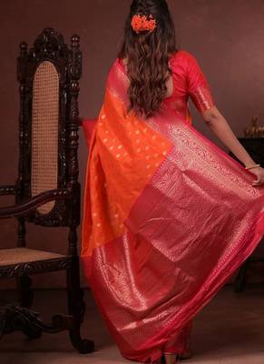 red color colorfull woven border zari work soft silk blend saree 3