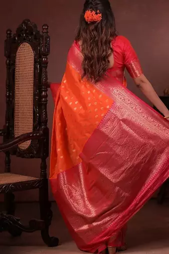 red color colorfull woven border zari work soft silk blend saree