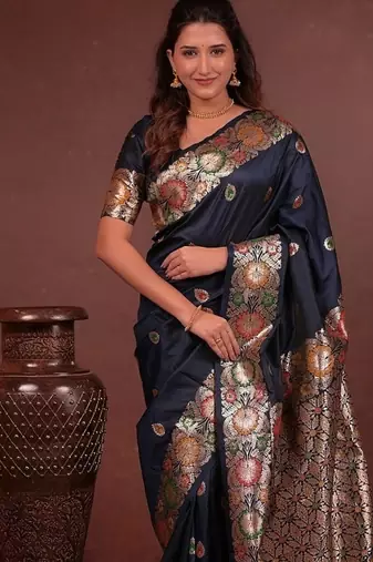 orange color  woven  zari work banarasi silk saree