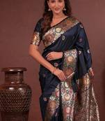 orange color  woven  zari work banarasi silk saree