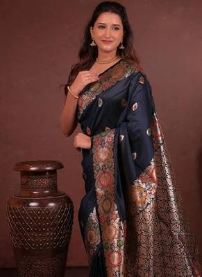 orange woven zari work banarasi silk blend saree 3