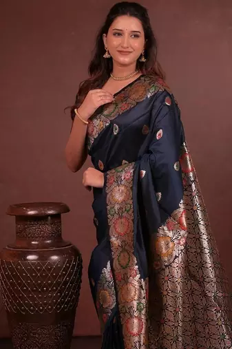 orange color  woven  zari work banarasi silk blend saree