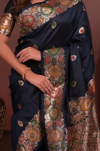 orange color  woven  zari work banarasi silk blend saree