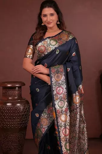 orange color  woven  zari work banarasi silk blend saree