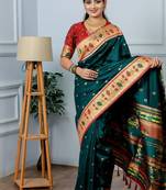 green color weaving paithani gold copper zari weaving meenakari  border saree