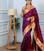 wine color weaving paithani gold copper zari weaving meenakari  border saree