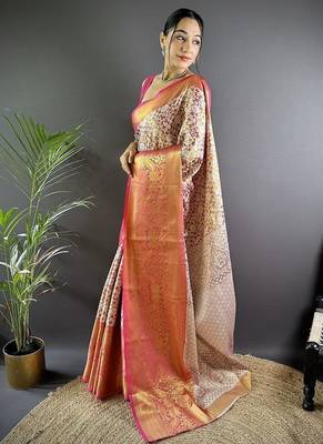 red zari weaving work kanjivaram tissue art silk blend saree 1