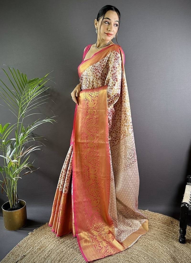 red color zari weaving work kanjivaram tissue art silk saree