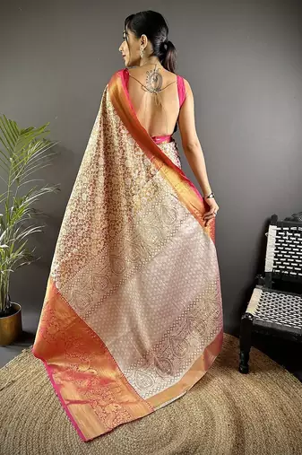 red color zari weaving work kanjivaram tissue art silk blend saree