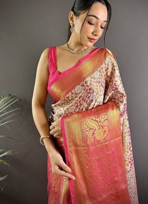 red zari weaving work kanjivaram tissue art silk blend saree 3