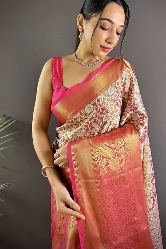 red color zari weaving work kanjivaram tissue art silk blend saree