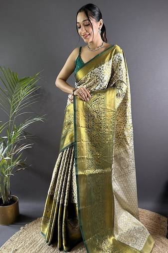green color zari weaving work kanjivaram tissue art silk saree