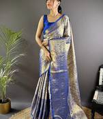 blue color zari weaving work kanjivaram tissue art silk saree