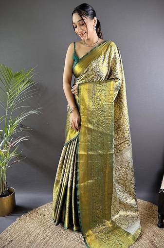 green color zari weaving work kanjivaram tissue art silk saree