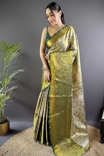 green color zari weaving work kanjivaram tissue art silk saree