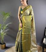 green color zari weaving work kanjivaram tissue art silk saree