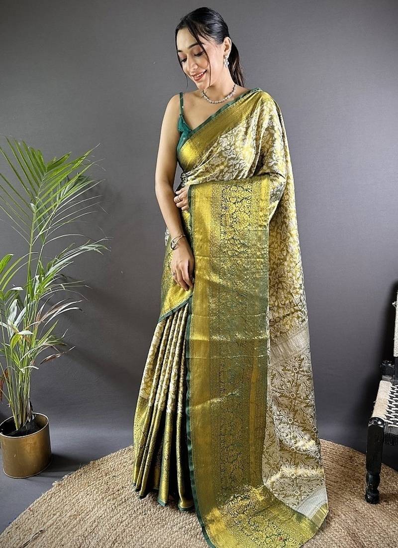 green color zari weaving work kanjivaram tissue art silk saree