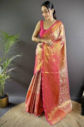 red color zari weaving work kanjivaram tissue art silk saree