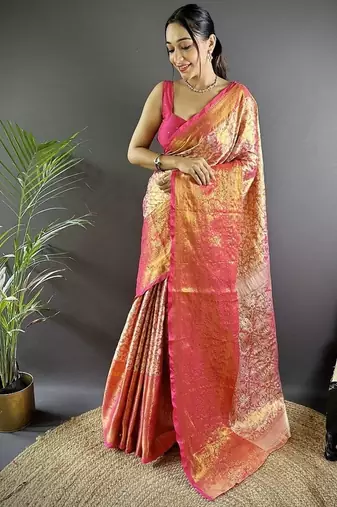 red color zari weaving work kanjivaram tissue art silk saree