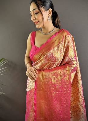 red color zari weaving work kanjivaram tissue art silk blend saree 2