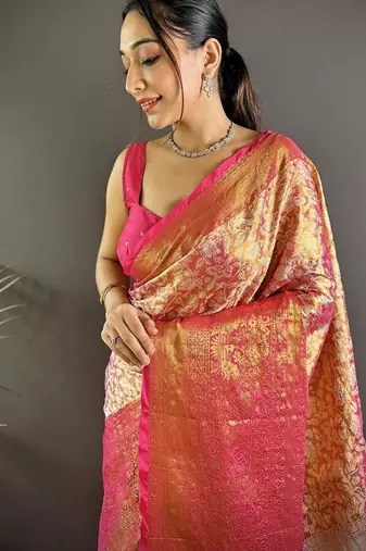 red color zari weaving work kanjivaram tissue art silk blend saree