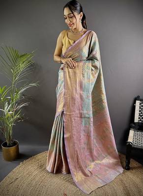 levender zari weaving work kanjivaram tissue silk blend saree 1