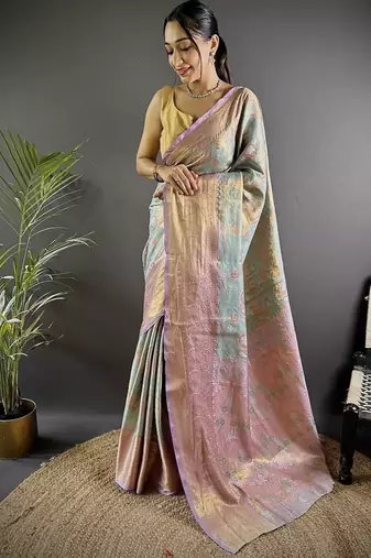levender color zari weaving work kanjivaram tissue silk saree