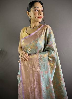 levender zari weaving work kanjivaram tissue silk blend saree 2