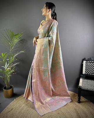 levender zari weaving work kanjivaram tissue silk blend saree 3