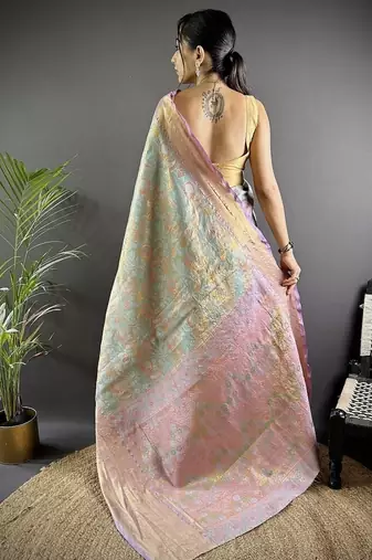 levender color zari weaving work kanjivaram tissue silk blend saree