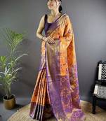 orange color zari weaving work kanjivaram tissue silk saree