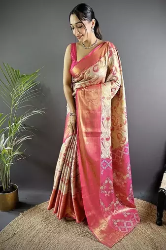 pink color zari weaving work kanjivaram tissue silk saree