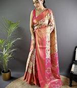 pink color zari weaving work kanjivaram tissue silk saree