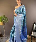 sky blue color zari weaving work kanjivaram tissue silk saree