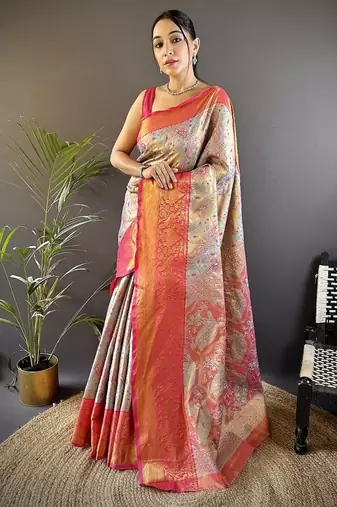 pista & multicolor color zari weaving work kanjivaram tissue silk saree