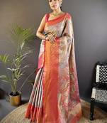 pista & multicolor color zari weaving work kanjivaram tissue silk saree