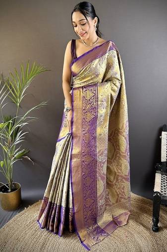 chiku & multicolor color zari weaving work kanjivaram tissue silk saree