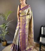 chiku & multicolor color zari weaving work kanjivaram tissue silk saree