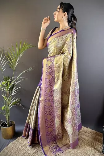 chiku & multicolor color zari weaving work kanjivaram tissue silk blend saree
