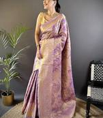 levender & multicolor color zari weaving work kanjivaram tissue silk saree