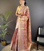 red & multicolor color zari weaving work kanjivaram tissue silk saree