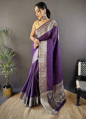 purple zari weaving work nylon viscose saree 1