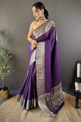purple color zari weaving work nylon viscose saree